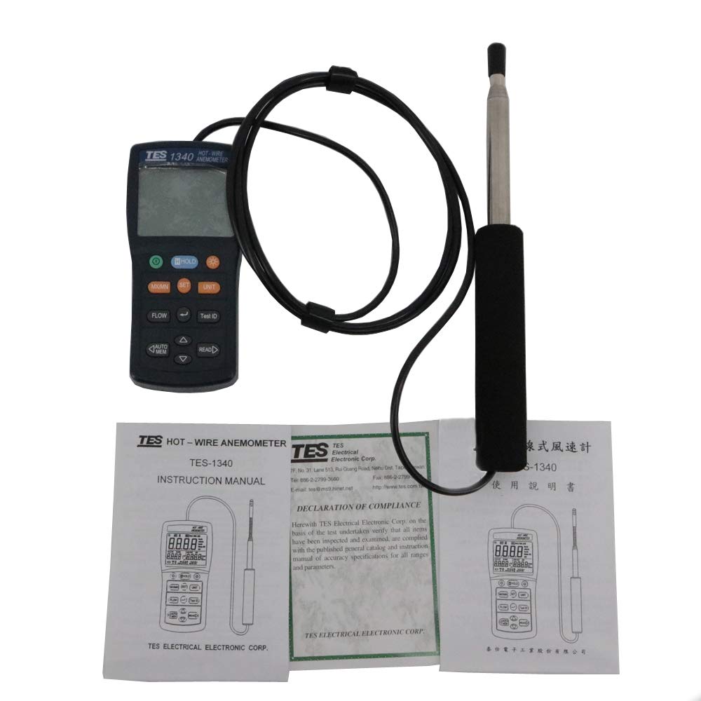 Graigar TES-1340 Hot Wire Thermo Anemometer TES1340 HVAC Air Flow Velocity Tester Air Wind Flow Meter