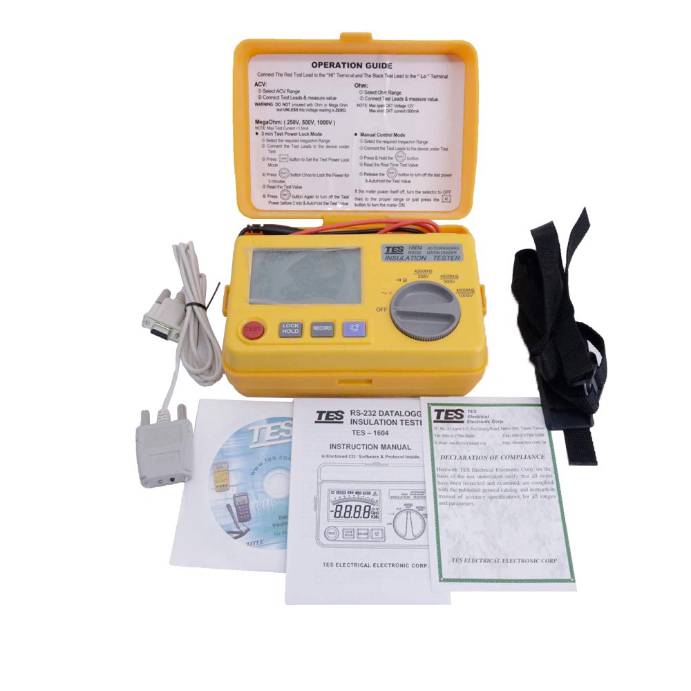 Graigar TES-1604 Auto Ranging Datalogging Insulation Tester with LCD Backlight Display