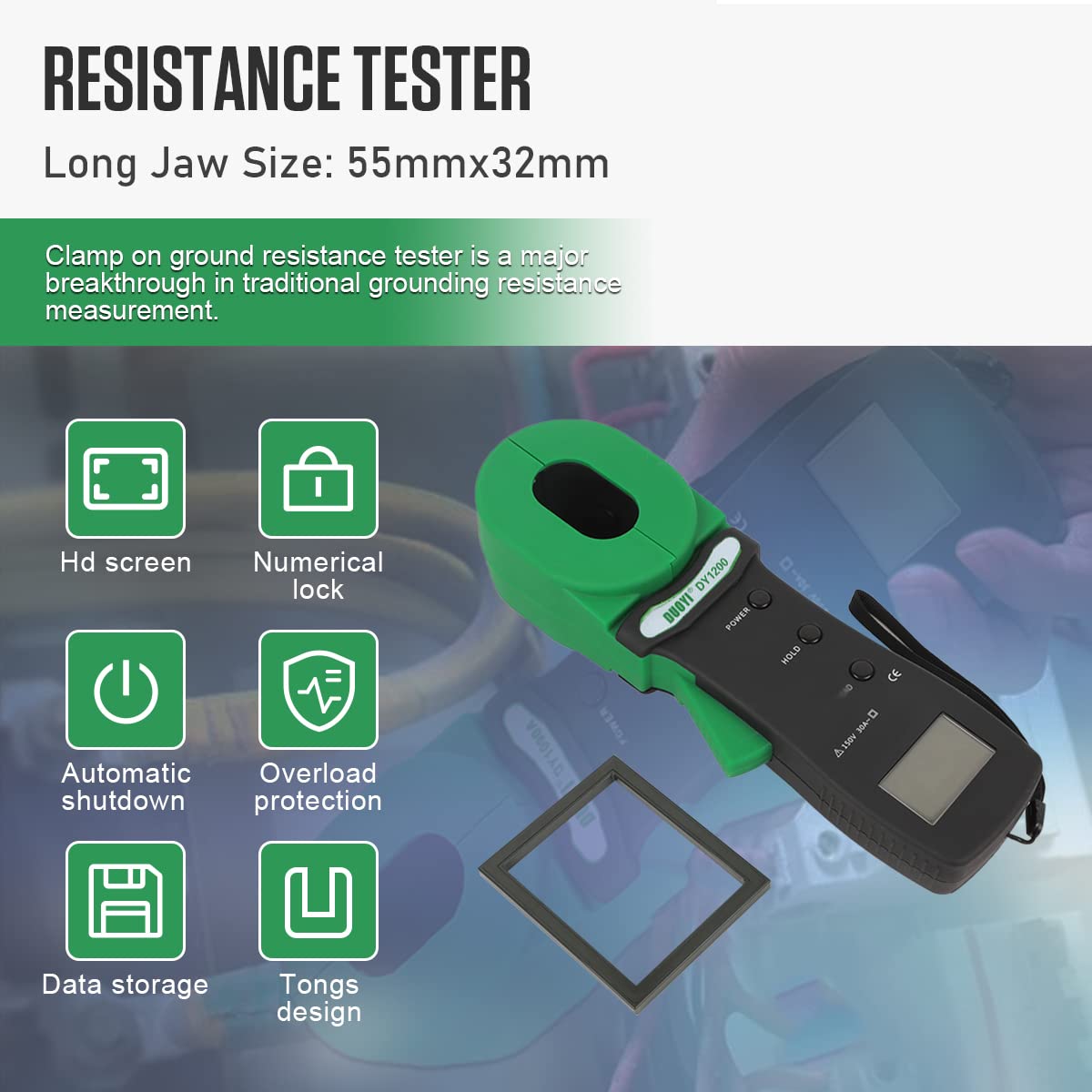 DY1200 Digital Clamp-on Ground Resistance Tester 0.01 to 1000Ohm Portable Earth Ohm Meter