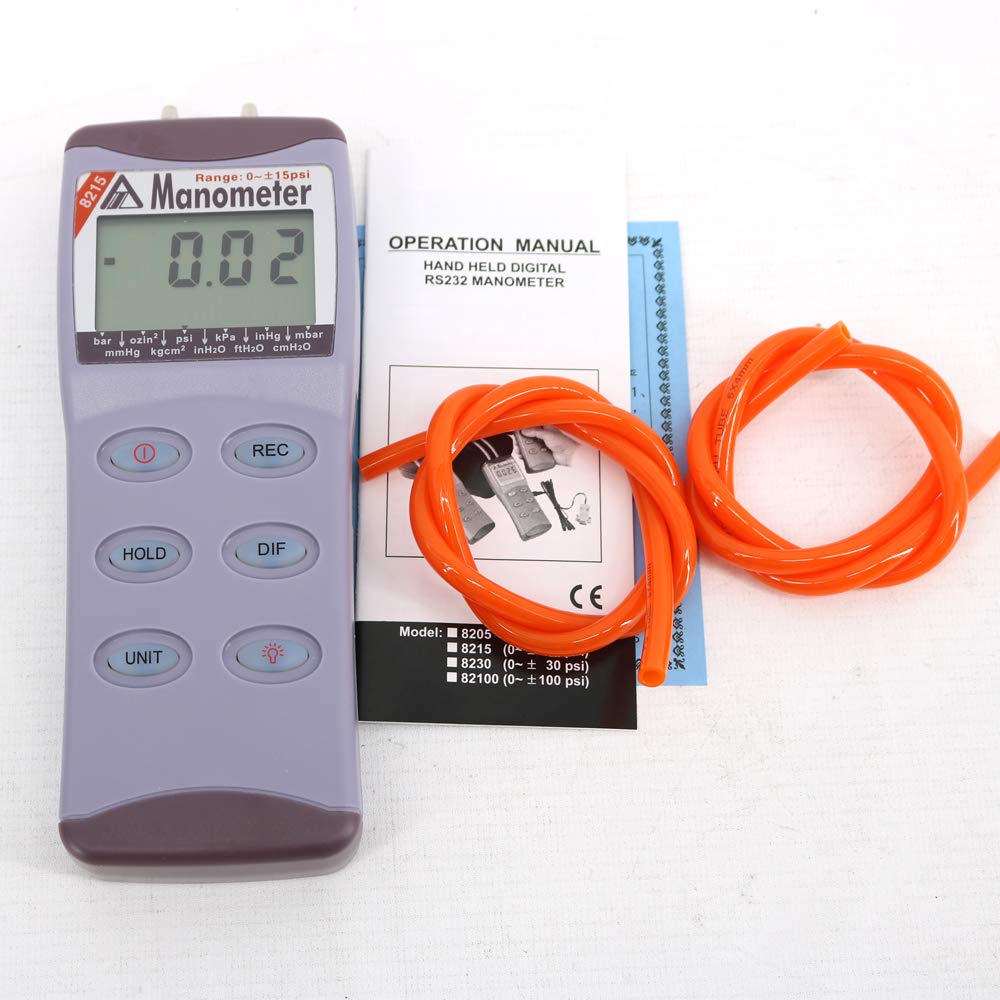 AZ8215 Portable Pressure Tester 15 PSI Digital Manometer Differential Pressure Meter