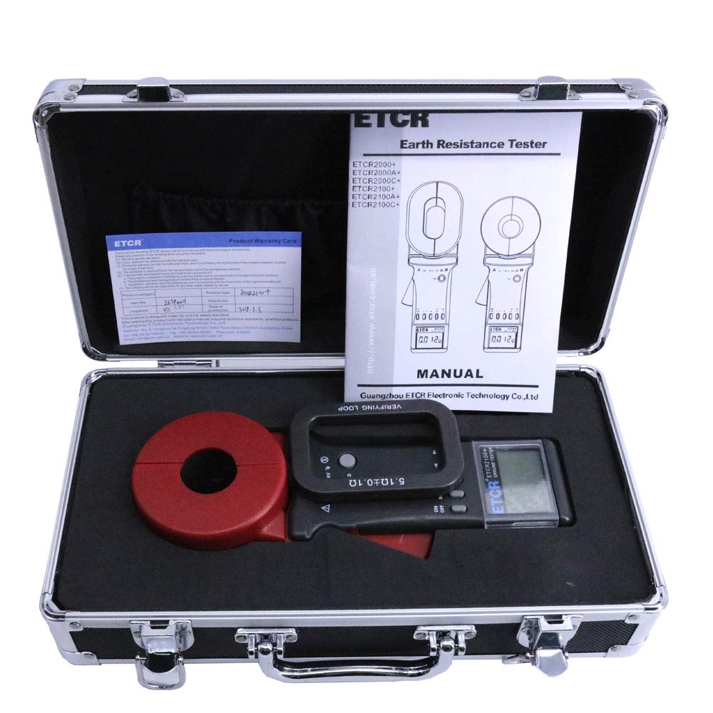 Graigar Portable Digital Ground Resistance Tester ETCR2100+ Earth Resistance Measurement Tester 0.01-1200ohm with RS232 Interface 99 Sets Data Memory