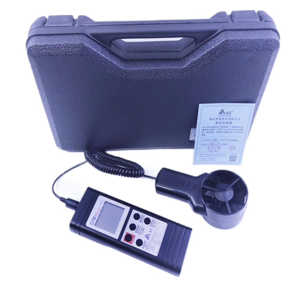 AZ8901 Digital Air Flow Meter Temperature 1M Cable Fan Anemometer FPM CFM Wind Speed Tester Air Velocity Meter 0.4~35 m/s