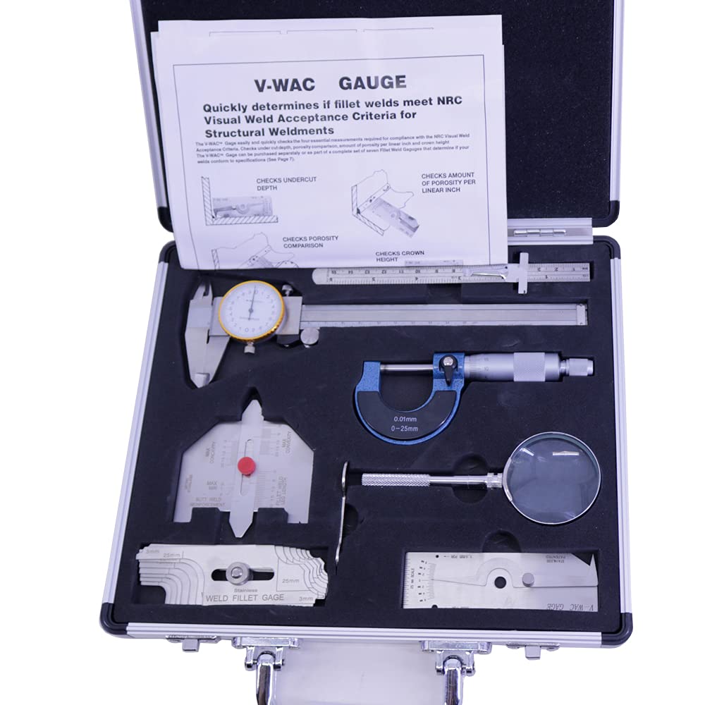 Stainless Steel Welding Gauge Tooling Kits Combine Suit 7 Pieces Fillet Weld Gage Micrometer Welding Inspection Gage