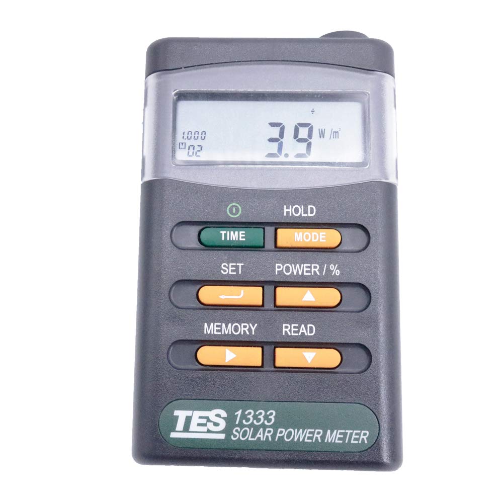 TES-1333 Solar Power Tester Meter Digital Solar Radiation Detector Range 2000W/m2 Spectral Response 400-1100nm