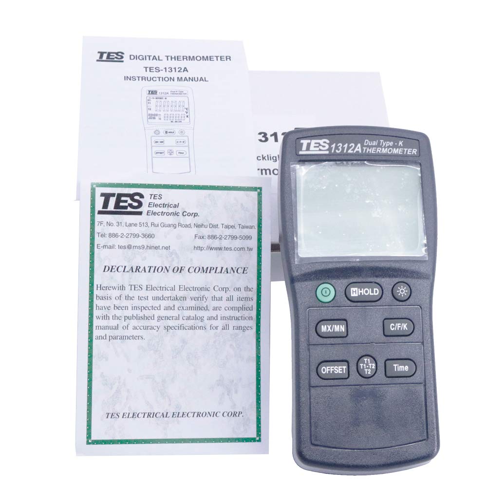 TES-1312A Digital Dual Type-K Thermometer Dual Channel Thermometer Temperature Meter Measuring Range -200°F to +1999°F