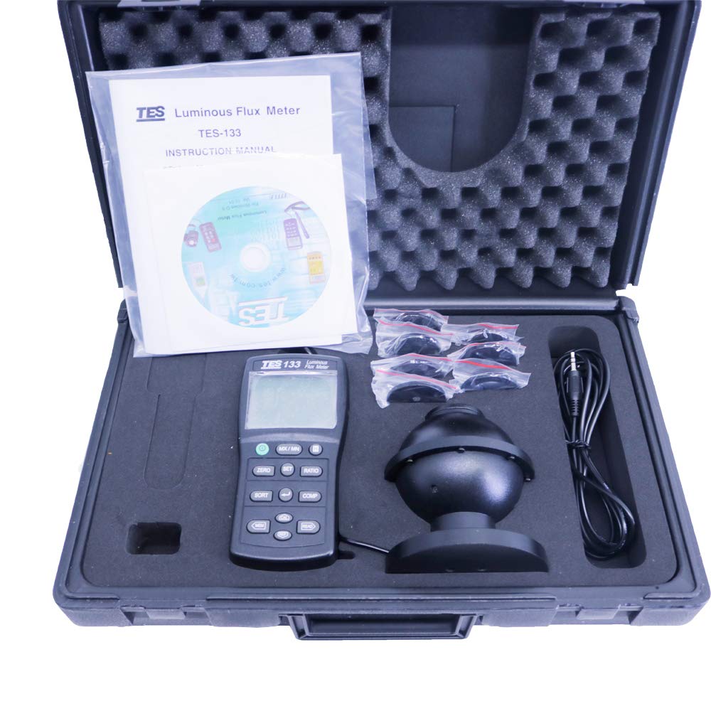 TES-133 Luminous Flux Meter LED Bulb Lightness Tester Digital Lux Meter Auto Range 7000 Lumen Tester with Software