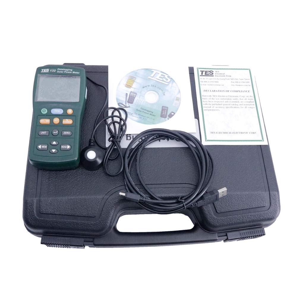 Graigar TES-132 Handheld Solar Power Meter Tester 400-1Knm Range 2000W/m2 & 634Btu/(ft2*h) Data Logger SD Card 2G USB