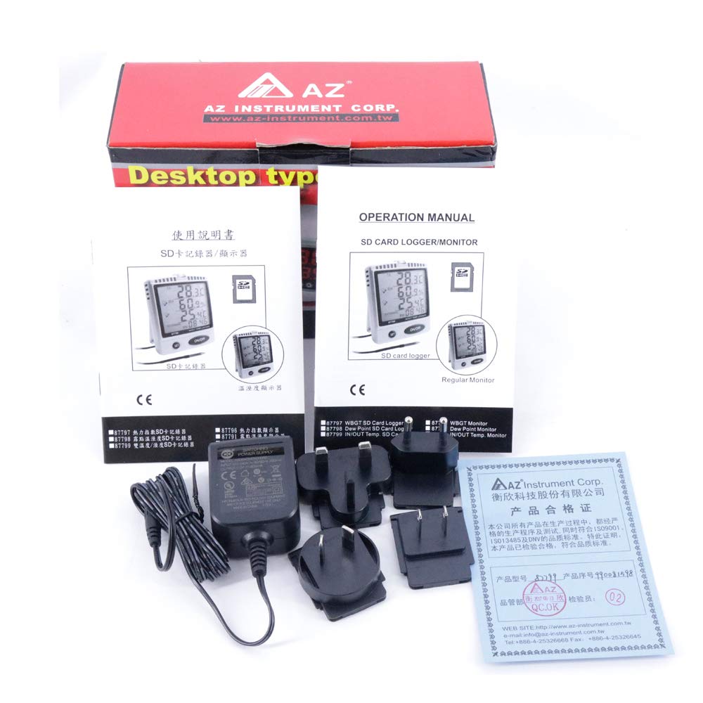 AZ87799 Digital Desktop Temperature Recorder Monitor in/Out Temperature & Humidity SD Card Data Logger