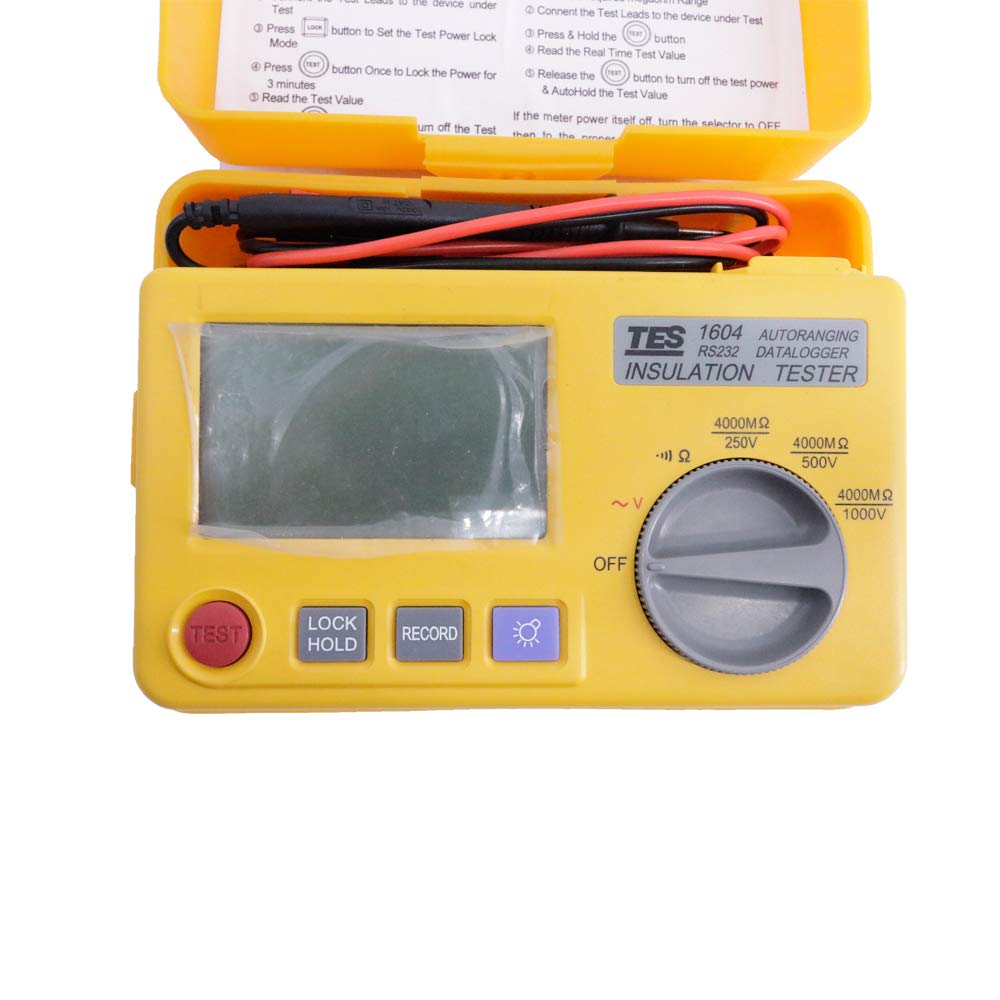 Graigar TES-1604 Auto Ranging Datalogging Insulation Tester with LCD Backlight Display