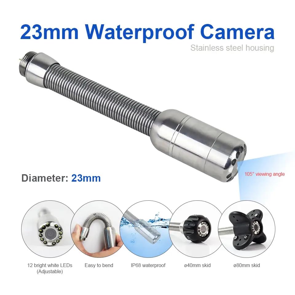 B1-C23 Portable Boiler Chimney Pipe Internal Inspection Machine Industrial Endoscope 23mm Camera Head 720 * 576 7inch Display 30m Cable Length 98 Feets