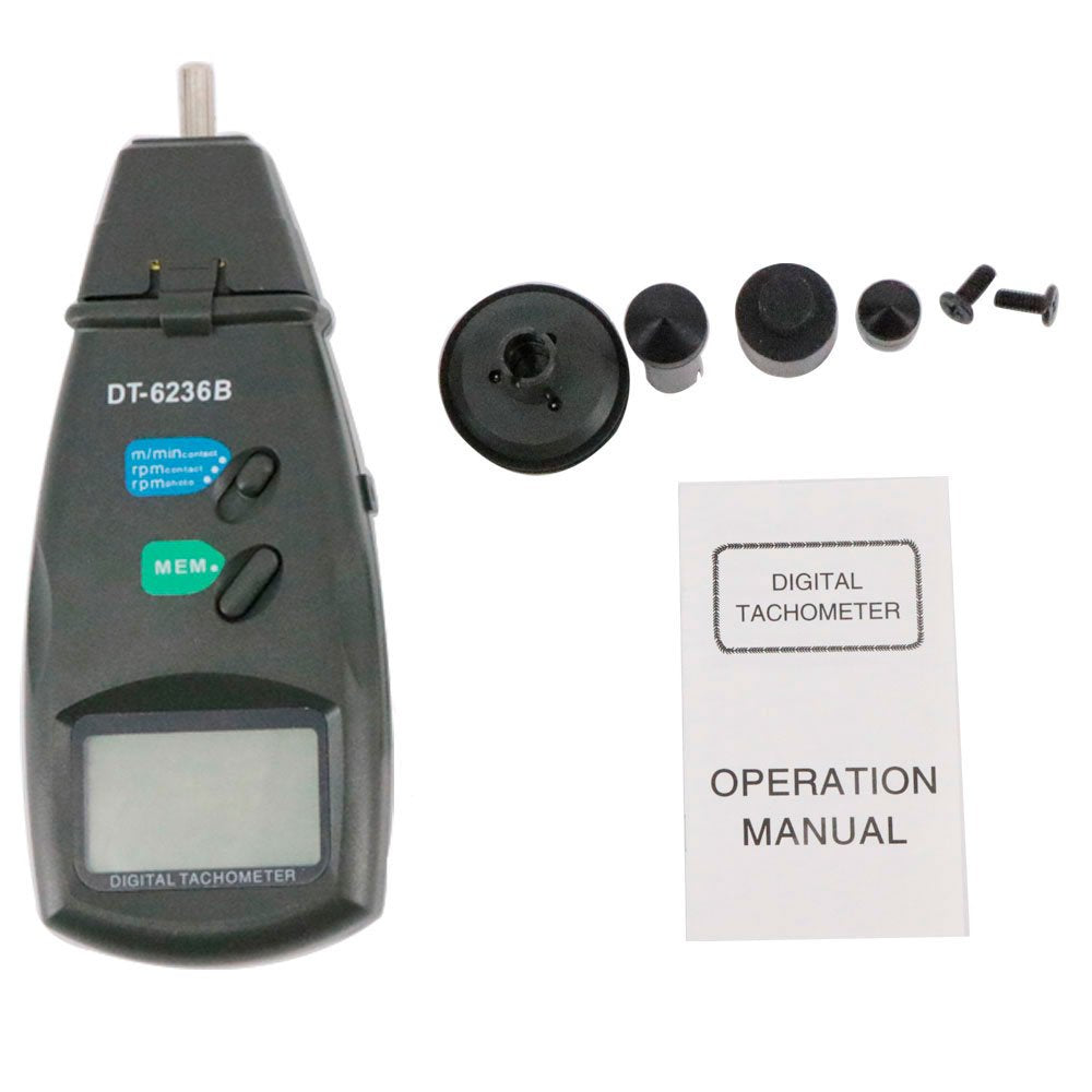 Graigar Digital Tachometer Laser Contact Speed Meter Optoelectronic Photo Tach Speedometer Data Storage DT6236B 99999 RPM