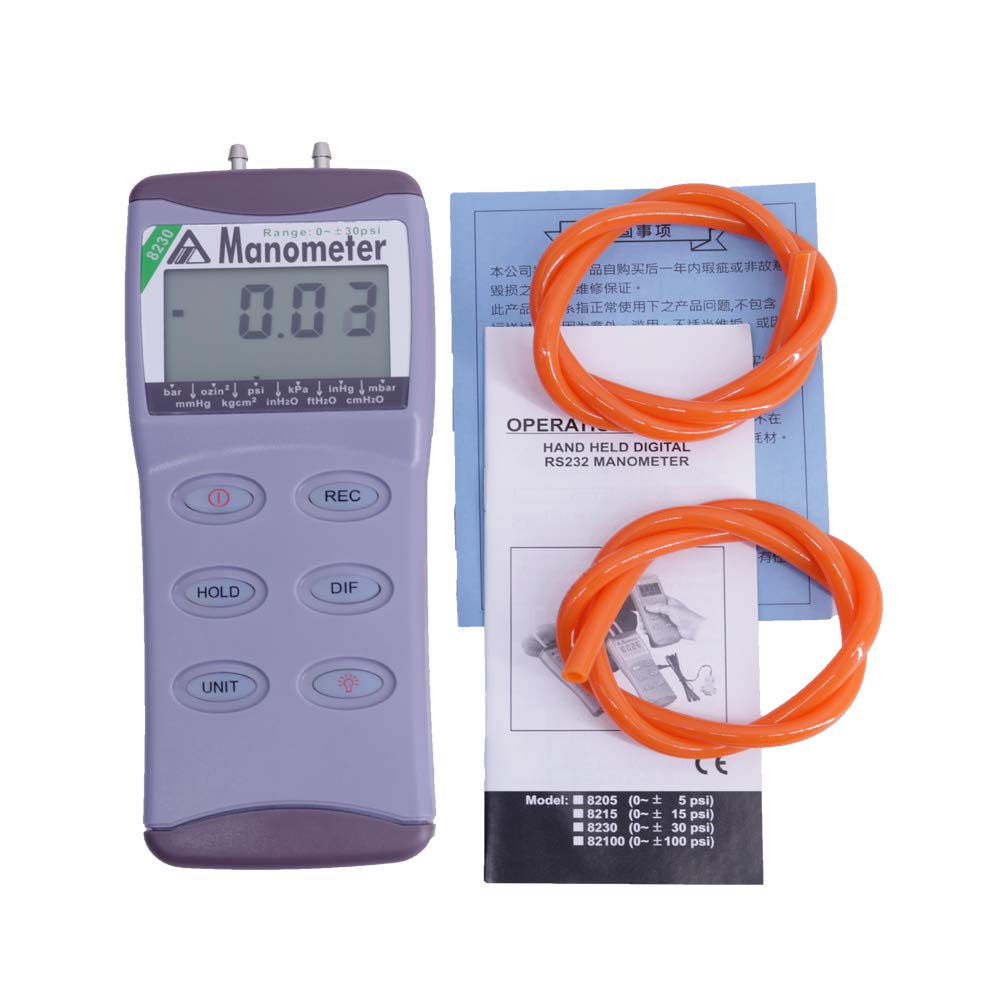 AZ8230 Digital Differential Pressure Meter Portable Manometer Range 0~30psi Air Pressure Gauge