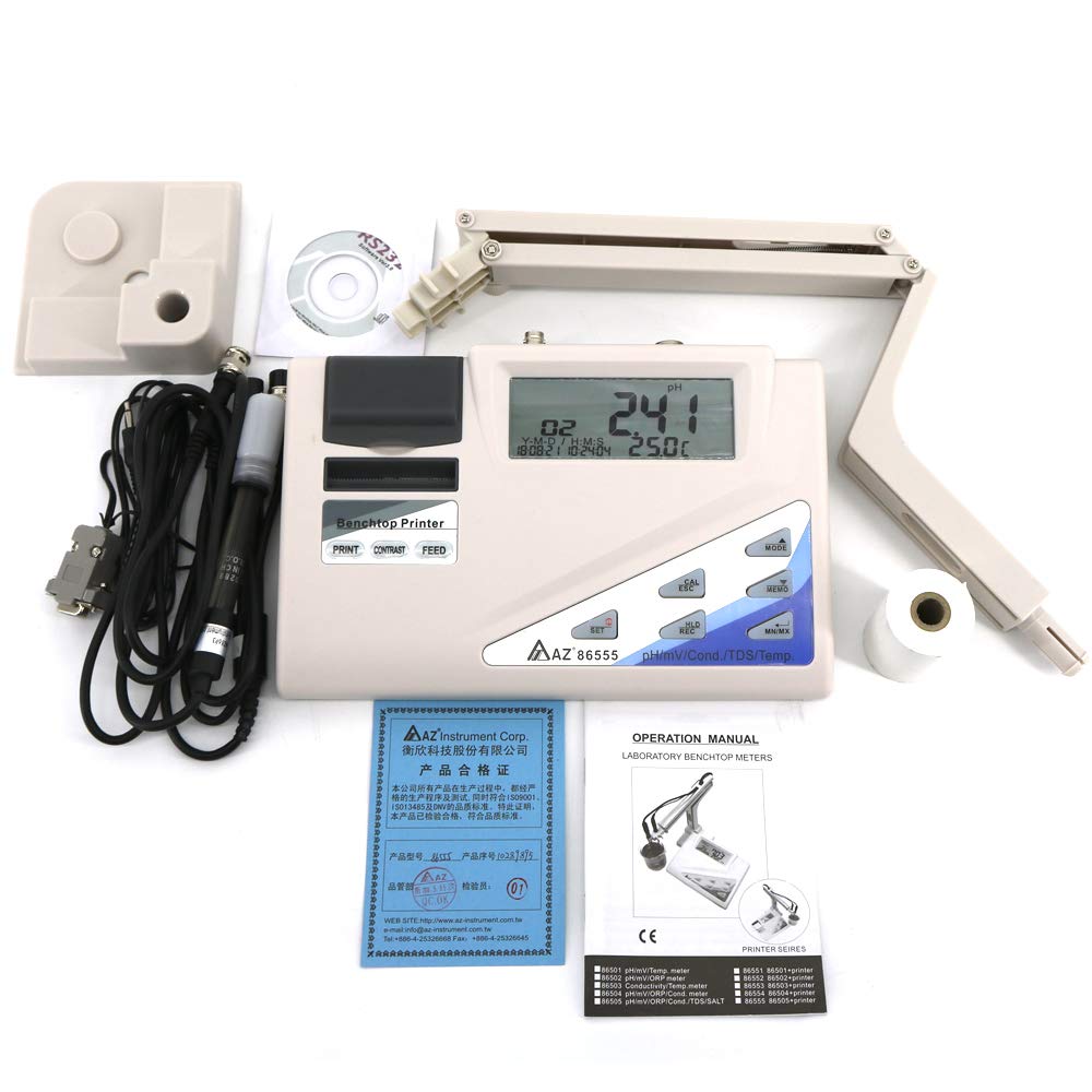 AZ86555 Benchtop Water Quality Meter pH/ORP/Cond./TDS/Salinity Tester with Printer Digital Water Analyzer