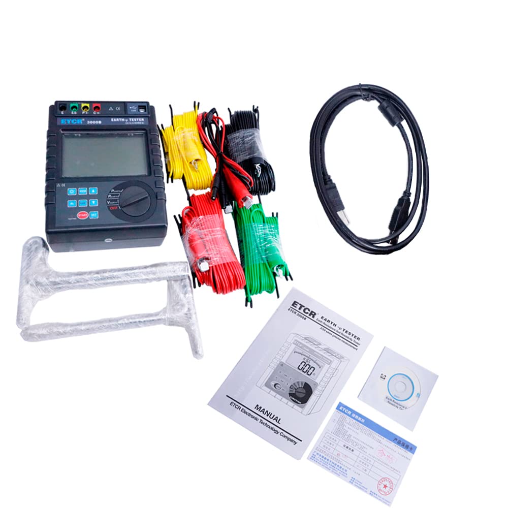 ETCR3000B Earth Resistance Soil Resistivity Tester Earth Voltage AC Voltage Tester 2/3/4 Wires Earth Tester 0-600V 0-30.00kΩ