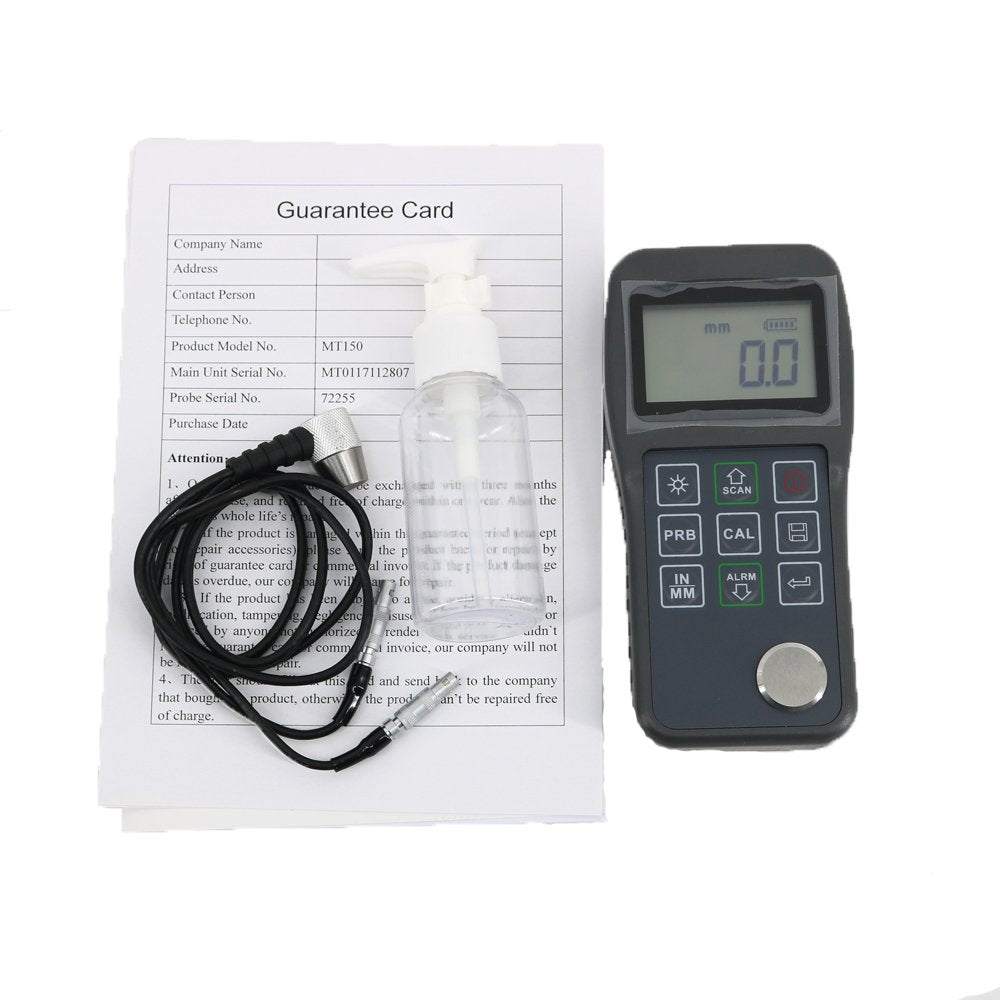 Graigar MT150 Ultrasonic Thickness Meter Gauge Tester Measuring Range 0.75mm-300mm with LCD Backlight Display Resolution 0.1mm
