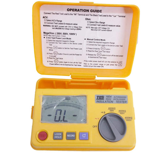 Graigar TES-1604 Auto Ranging Datalogging Insulation Tester with LCD Backlight Display