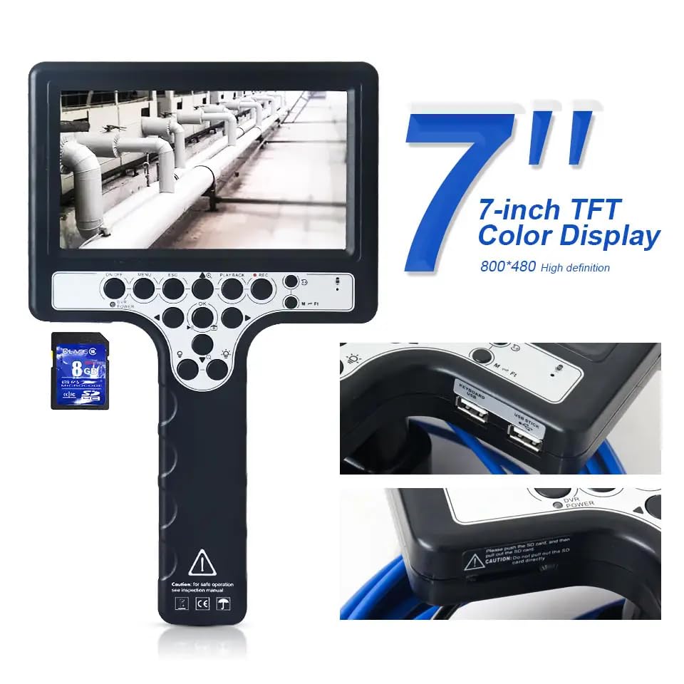 B1-C23 Portable Boiler Chimney Pipe Internal Inspection Machine Industrial Endoscope 23mm Camera Head 720 * 576 7inch Display 30m Cable Length 98 Feets
