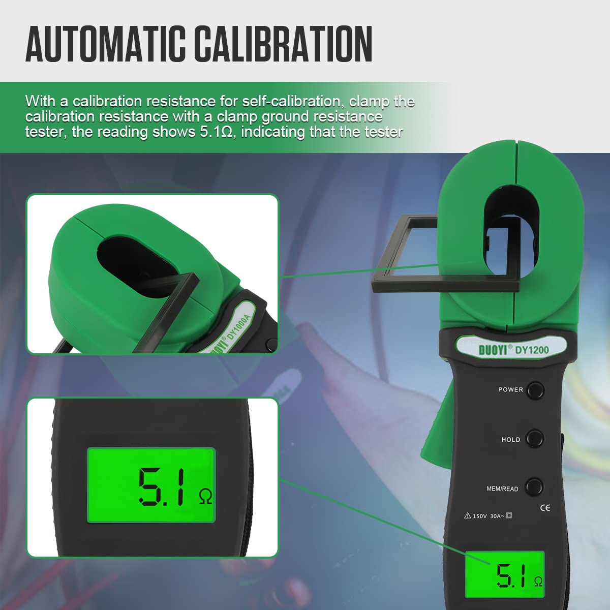 DY1200 Digital Clamp-on Ground Resistance Tester 0.01 to 1000Ohm Portable Earth Ohm Meter