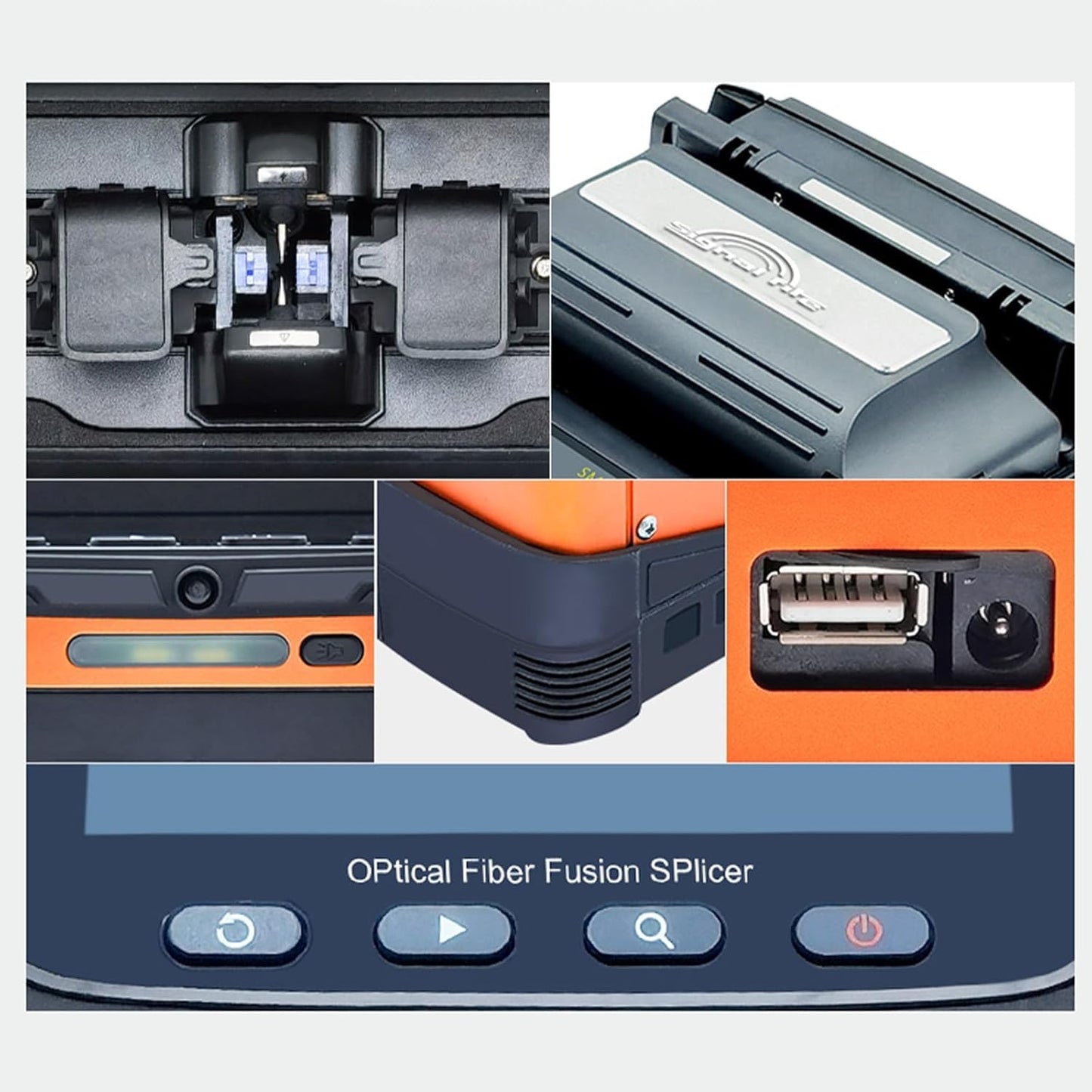 Ai-6A 6 Motor Automatic Intelligent FTTH Fiber Fusion Splicer, 5 Inch LCD Screen SM&MM Fiber Optical Welding Splicing Machine Kit, Splicing 8S Heating 18S Optical Fiber